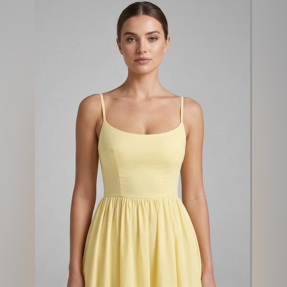 LAST ONE 🔥 Lydia Scoop-Neck Midi Dress in Sunbeam Yellow - Picture 4 of 6